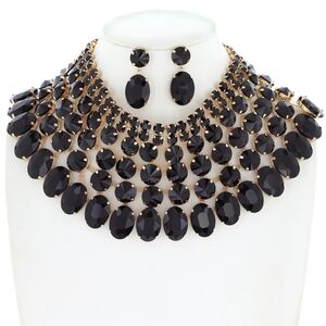 Chic Black and Gold Necklace and Earring Set